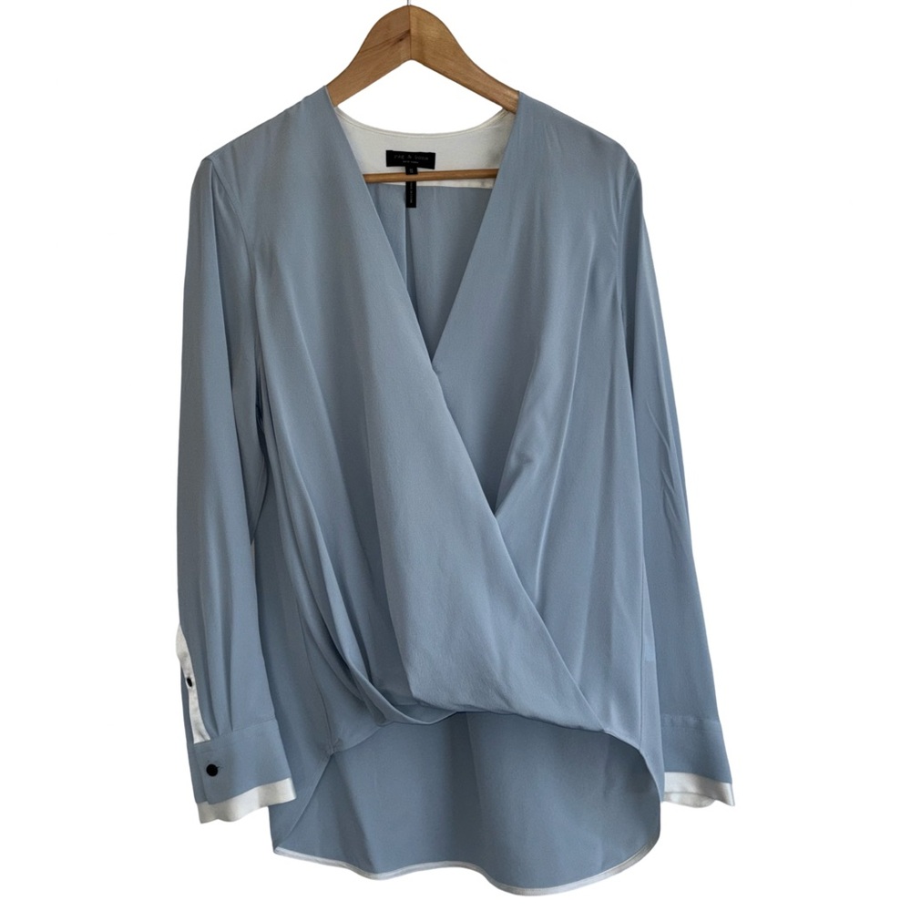rag & bone silk Victor wrap blouse in powder blue